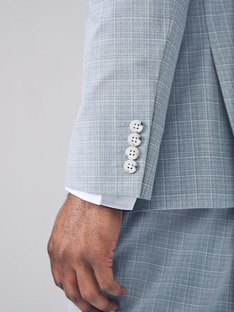 Light Blue Slim Fit Check Suit Jacket - Image 5 of 10