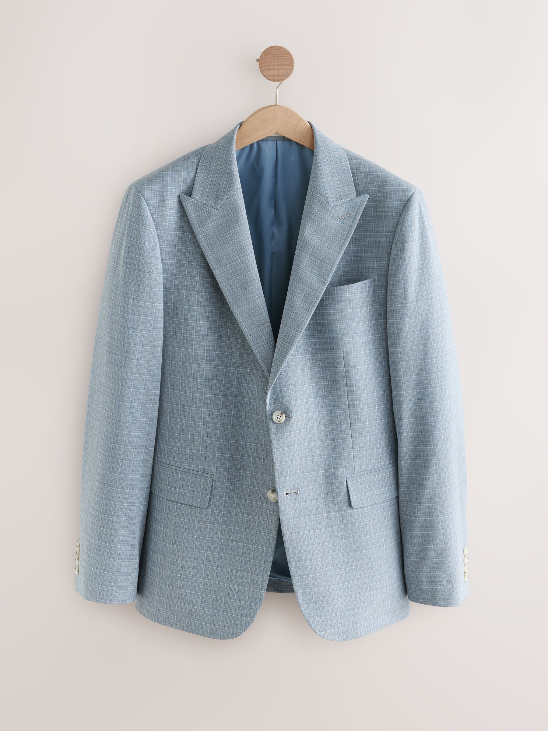 Buy Light Blue Slim Fit Check Suit Jacket from Next Romania