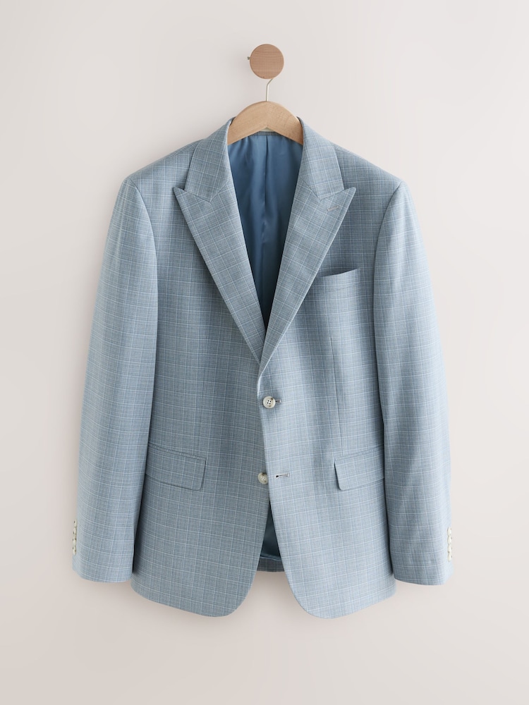 Light Blue Slim Fit Check Suit Jacket - Image 6 of 10