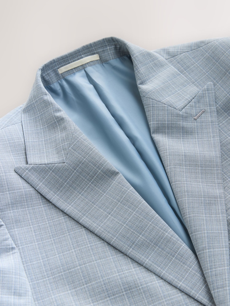 Light Blue Slim Fit Check Suit Jacket - Image 7 of 10