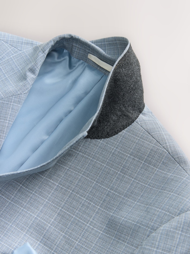 Light Blue Slim Fit Check Suit Jacket - Image 8 of 10