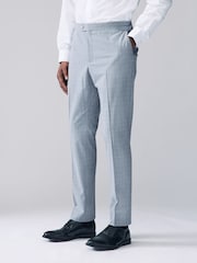 Light Blue Slim Fit Check Suit Trousers - Image 1 of 12