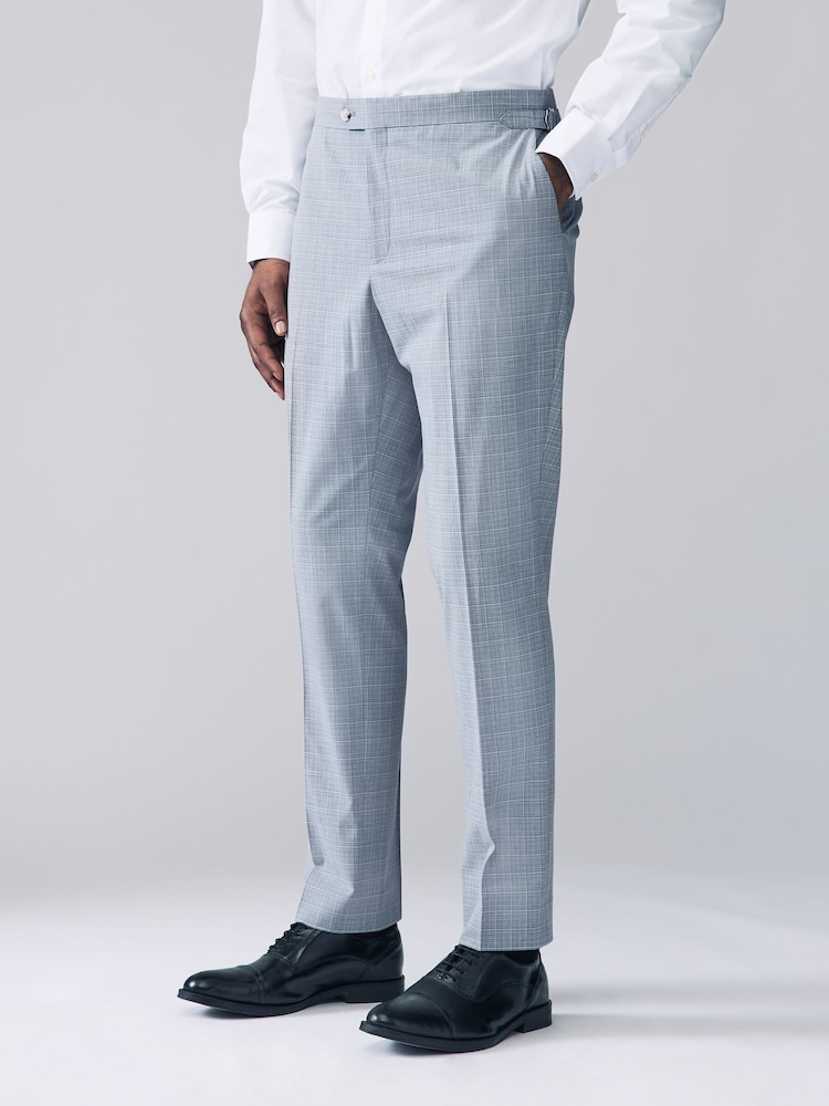 Light Blue Slim Fit Check Suit Trousers - Image 1 of 12