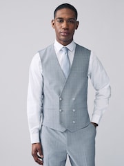 Bleu clair - Gilet de costume À carreaux - Image 1 de 8