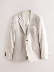 Neutral Slim Fit Striped Linen Blend Suit Jacket - Image 1 of 5