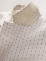 Neutral Slim Fit Striped Linen Blend Suit Jacket - Image 14 of 15