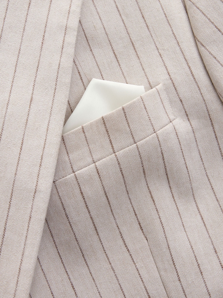 Neutral Slim Fit Striped Linen Blend Suit Jacket - Image 15 of 15