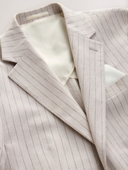 Neutral Slim Fit Striped Linen Blend Suit Jacket - Image 3 of 5