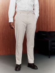 Neutral Slim Fit Striped Suit Trousers With Linen - Image 1 of 10