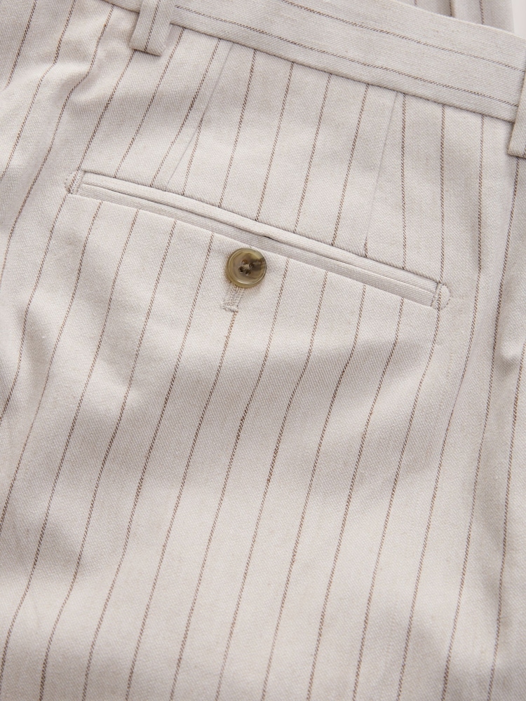 Neutral Slim Fit Striped Suit Trousers With Linen - Image 10 of 10