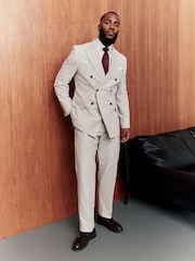 Neutral Slim Fit Striped Suit Trousers With Linen - Image 2 of 10