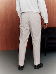 Neutral Slim Fit Striped Suit Trousers With Linen - Image 3 of 10