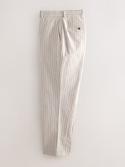 Neutral Slim Fit Striped Suit Trousers With Linen - Image 7 of 10
