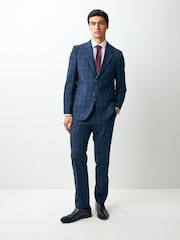 Azul marino - Linen Blend Check Slim Suit Jacket - Imagen 2 de 8