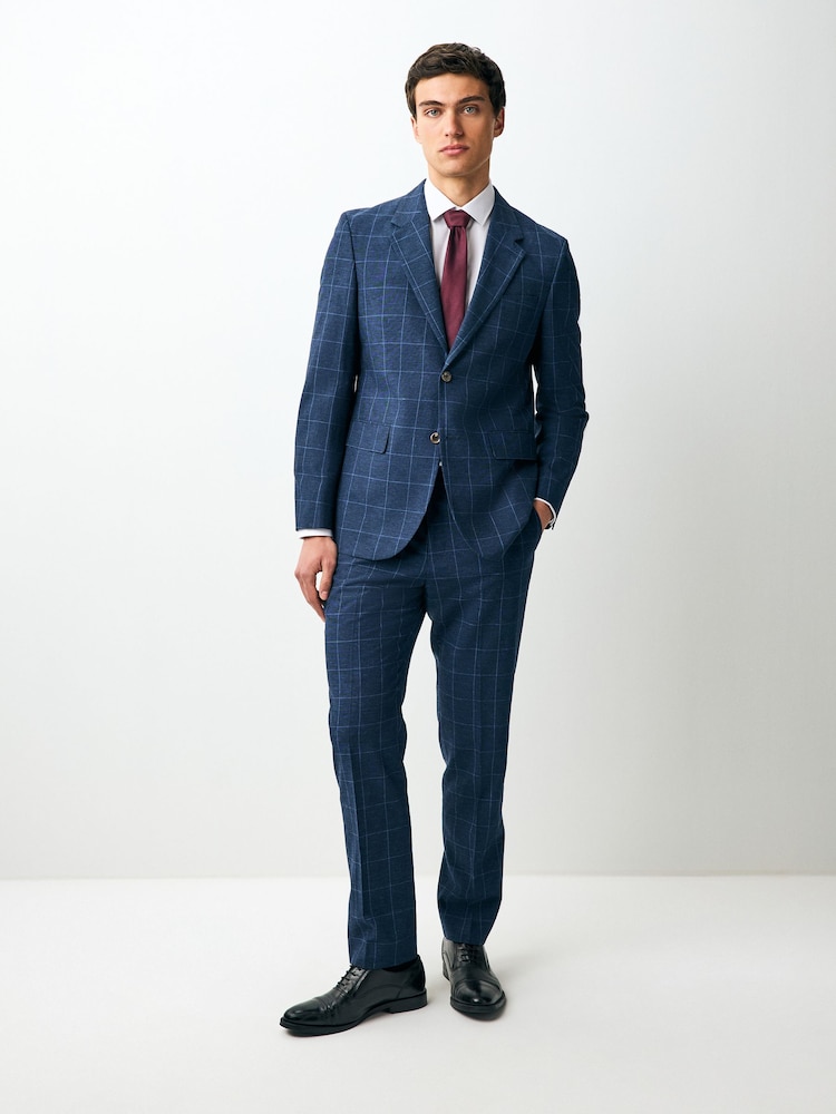 Azul marino - Linen Blend Check Slim Suit Jacket - Imagen 2 de 8