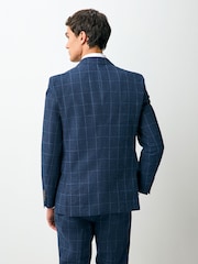 Azul marino - Linen Blend Check Slim Suit Jacket - Imagen 3 de 8