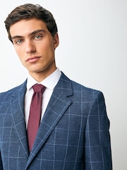 Azul marino - Linen Blend Check Slim Suit Jacket - Imagen 4 de 8