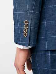 Azul marino - Linen Blend Check Slim Suit Jacket - Imagen 5 de 8