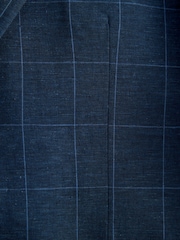 Azul marino - Linen Blend Check Slim Suit Jacket - Imagen 6 de 8