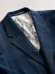 Azul marino - Linen Blend Check Slim Suit Jacket - Imagen 7 de 8