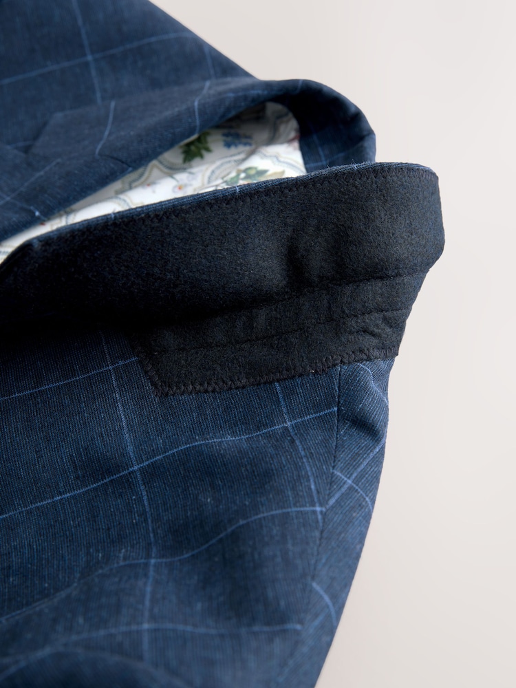 Azul marino - Linen Blend Check Slim Suit Jacket - Imagen 8 de 8