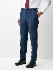 Azul marino - Slim Linen Blend Check Suit Trousers - Imagen 1 de 10