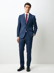 Azul marino - Slim Linen Blend Check Suit Trousers - Imagen 3 de 10