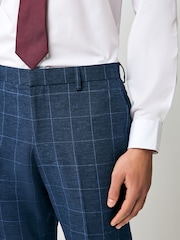 Azul marino - Slim Linen Blend Check Suit Trousers - Imagen 4 de 10