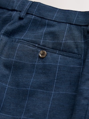 Azul marino - Slim Linen Blend Check Suit Trousers - Imagen 9 de 10