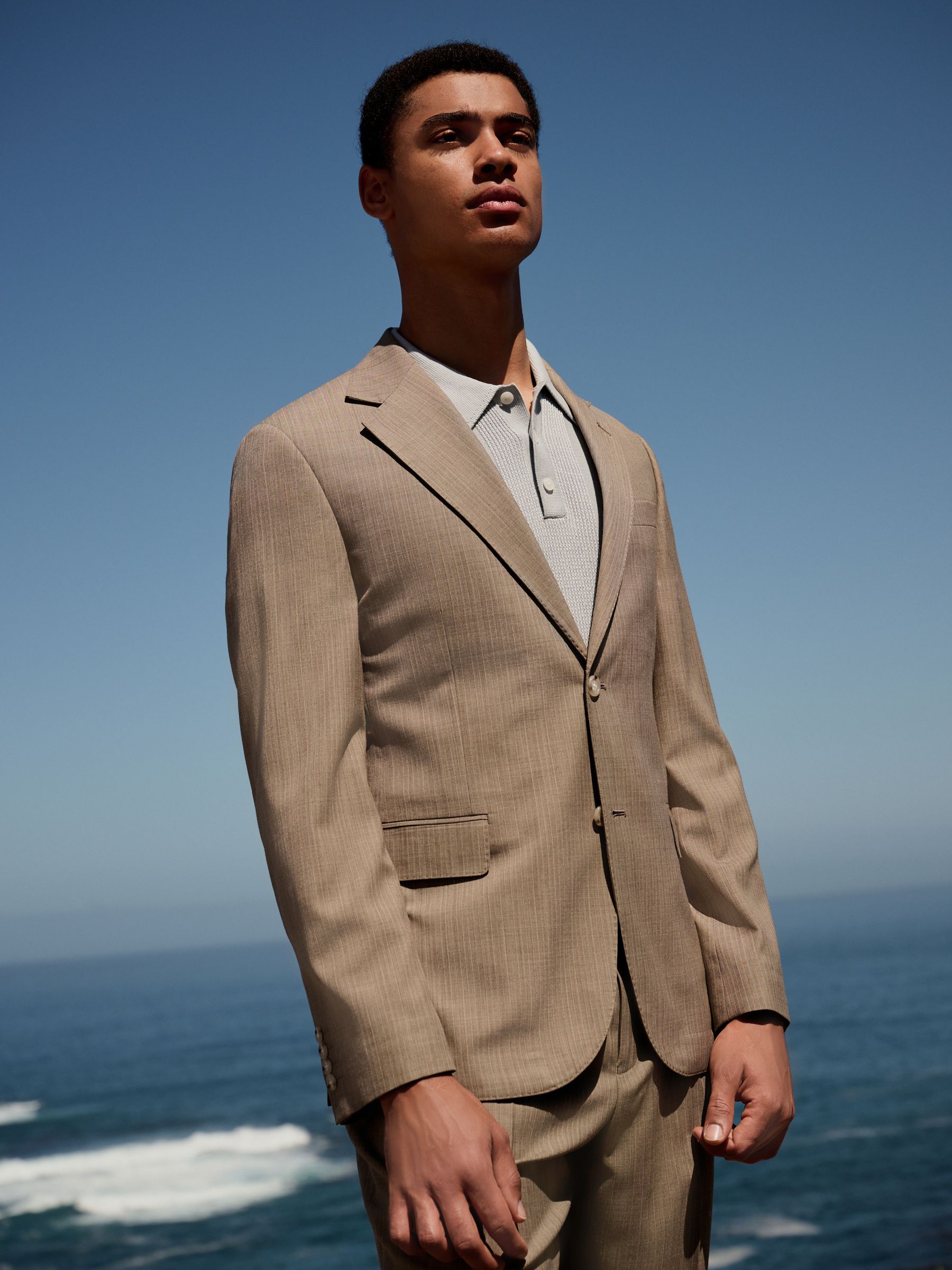 トップス lost control herringbone set up suit Taupe Herringbone Pattern Slim Fit Suit for Men - Fursac