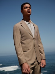 Taupe (Taupe) - Slim Striped Herringbone Suit Jacket - Image 1 de 11