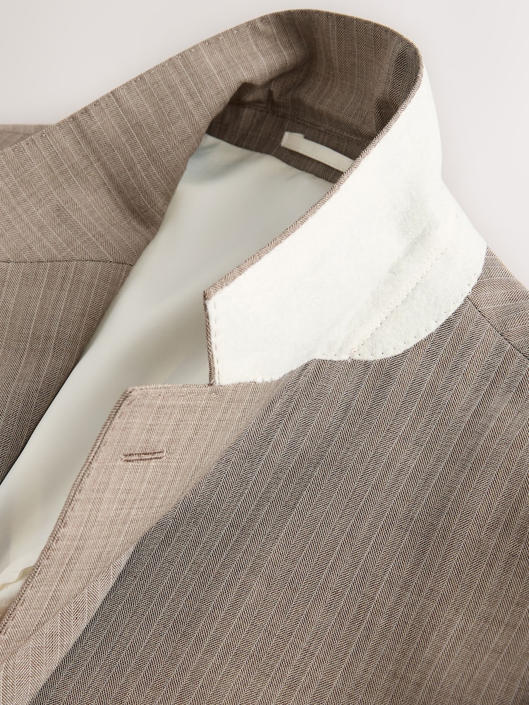 Taupe (Taupe) - Slim Striped Herringbone Suit Jacket - Image 10 of 11