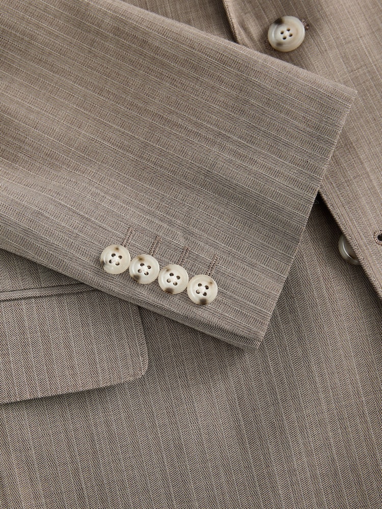 Taupe (Taupe) - Slim Striped Herringbone Suit Jacket - Image 11 of 11