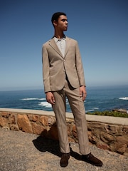 Taupe (Taupe) - Slim Striped Herringbone Suit Jacket - Image 2 de 11
