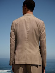 Taupe (Taupe) - Slim Striped Herringbone Suit Jacket - Image 3 de 11