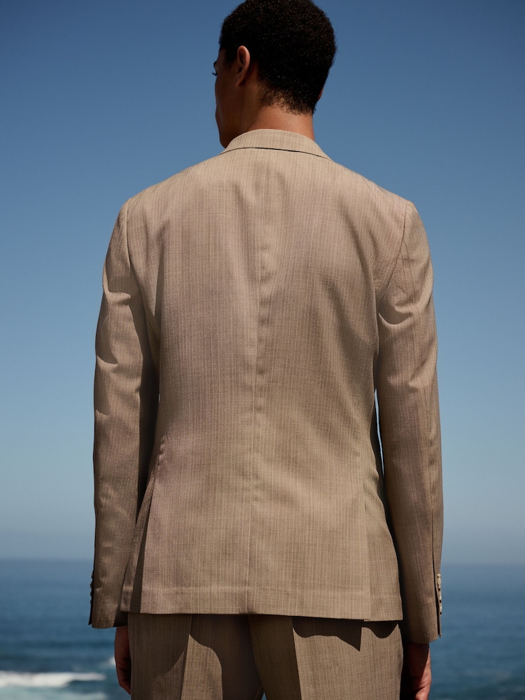 Taupe (Taupe) - Slim Striped Herringbone Suit Jacket - Image 3 of 11