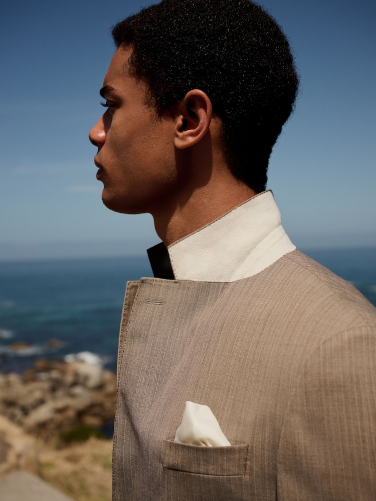 Taupe (Taupe) - Slim Striped Herringbone Suit Jacket - Image 4 of 11