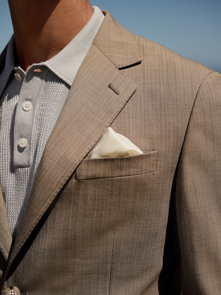 Taupe (Taupe) - Slim Striped Herringbone Suit Jacket - Image 5 of 11