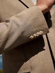 Taupe (Taupe) - Slim Striped Herringbone Suit Jacket - Image 6 de 11