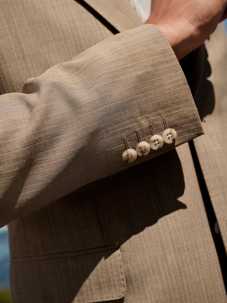 Taupe (Taupe) - Slim Striped Herringbone Suit Jacket - Image 6 of 11