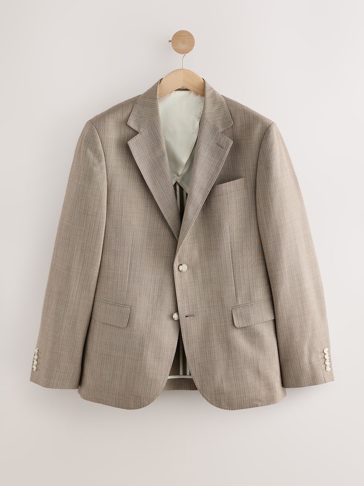 Taupe (Taupe) - Slim Striped Herringbone Suit Jacket - Image 7 of 11