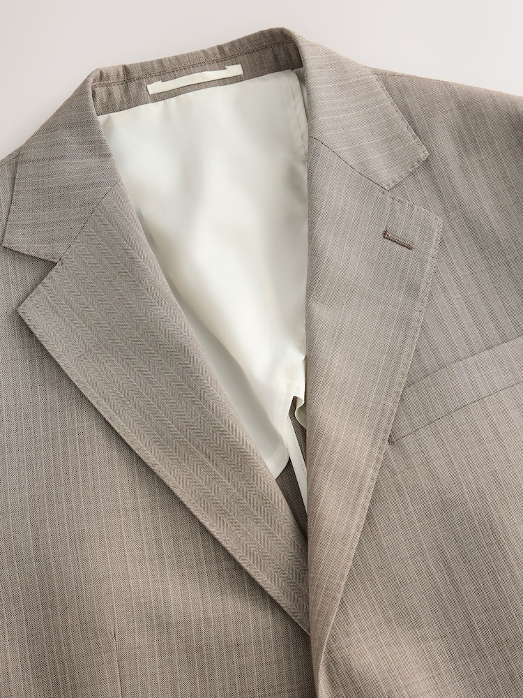 Taupe (Taupe) - Slim Striped Herringbone Suit Jacket - Image 9 of 11