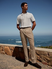 Taupe Slim Striped Herringbone Suit Trousers - Image 1 of 8
