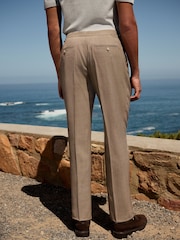 Taupe Slim Striped Herringbone Suit Trousers - Image 2 of 8