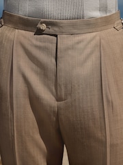 Taupe Slim Striped Herringbone Suit Trousers - Image 4 of 8