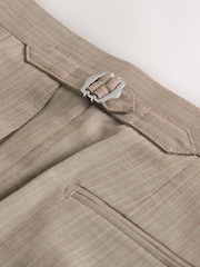 Taupe Slim Striped Herringbone Suit Trousers - Image 7 of 8
