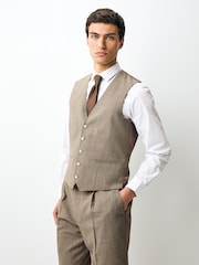 Taupe Striped Herringbone Suit Waistcoat - Image 1 of 9