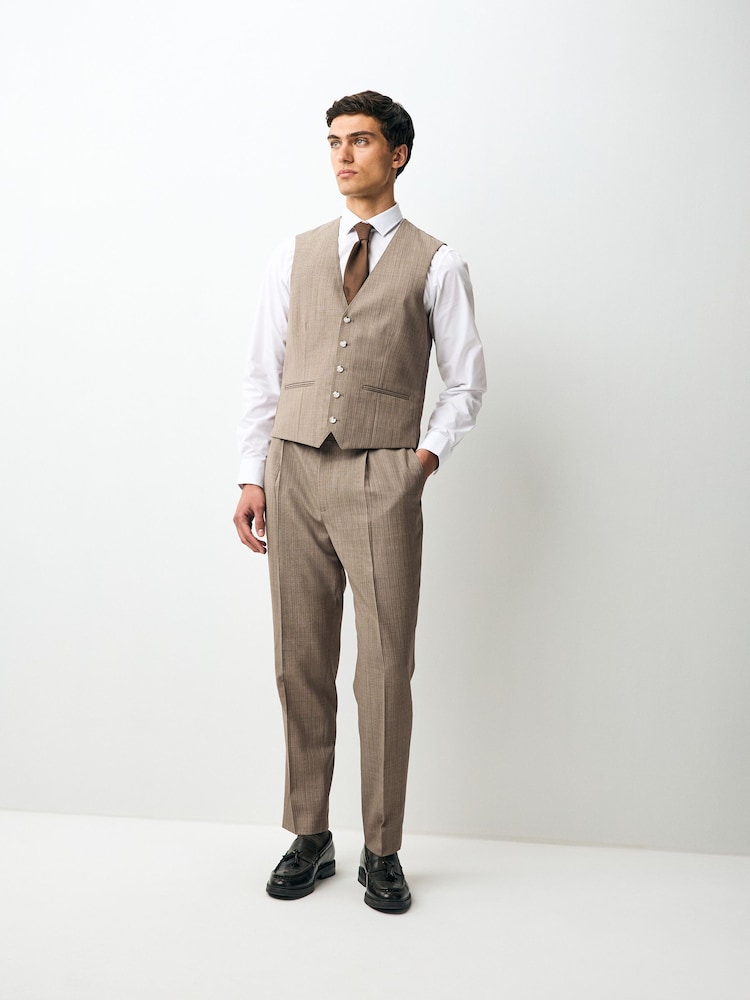 Taupe Striped Herringbone Suit Waistcoat - Image 2 of 9