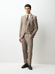 Taupe Striped Herringbone Suit Waistcoat - Image 4 of 9