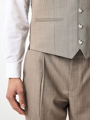 Taupe Striped Herringbone Suit Waistcoat - Image 5 of 9